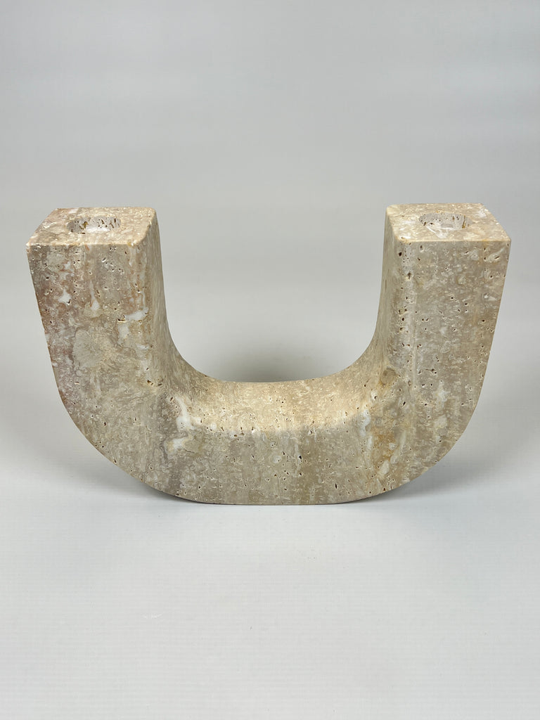Double Headed Streaked Travertine Candle Stand