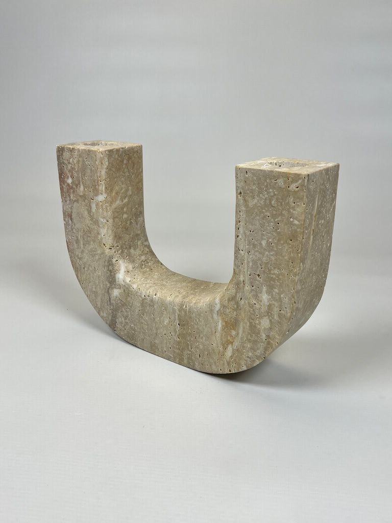 Double Headed Streaked Travertine Candle Stand
