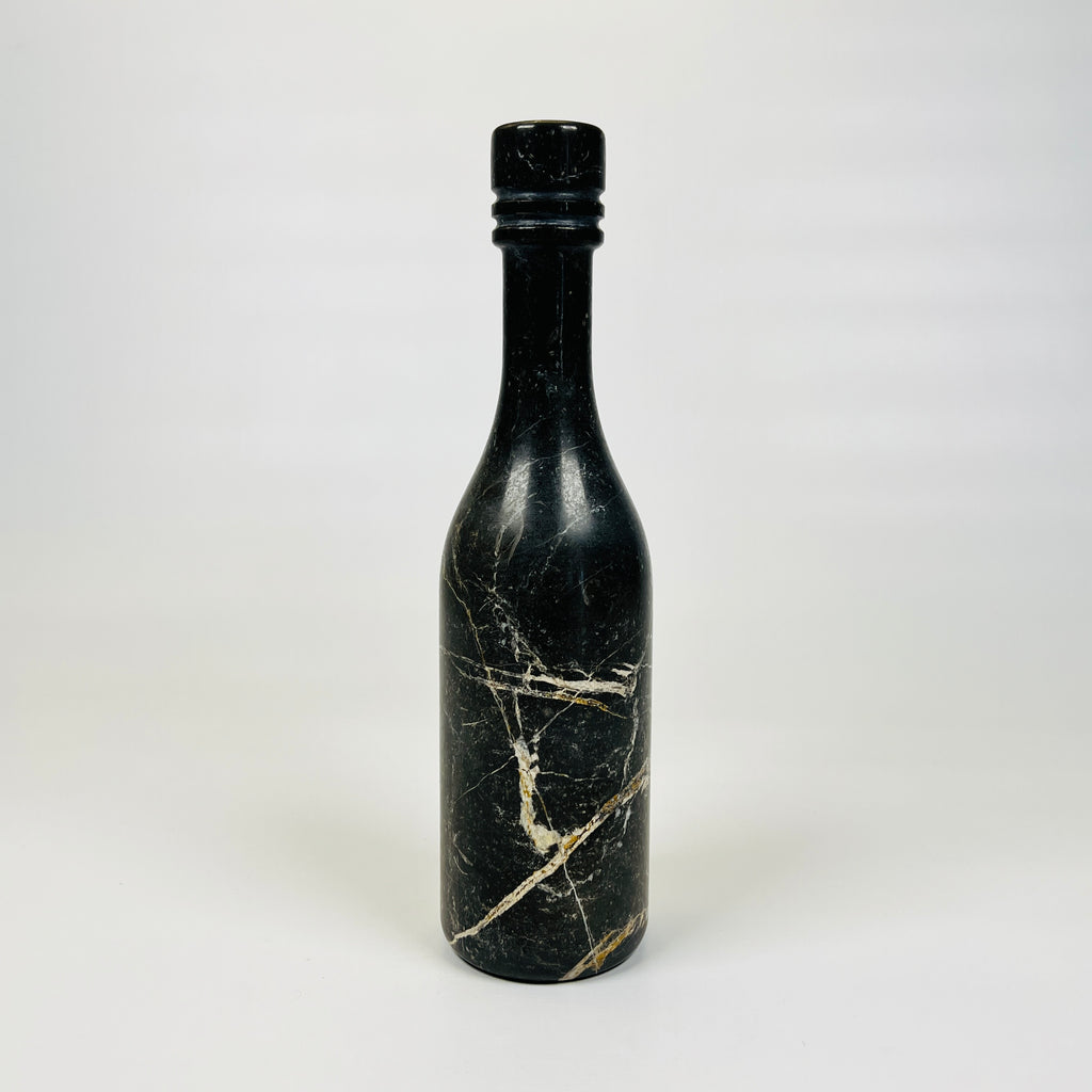 Wine Black Golden Veined Marble Decor Bottle Candle Stand
