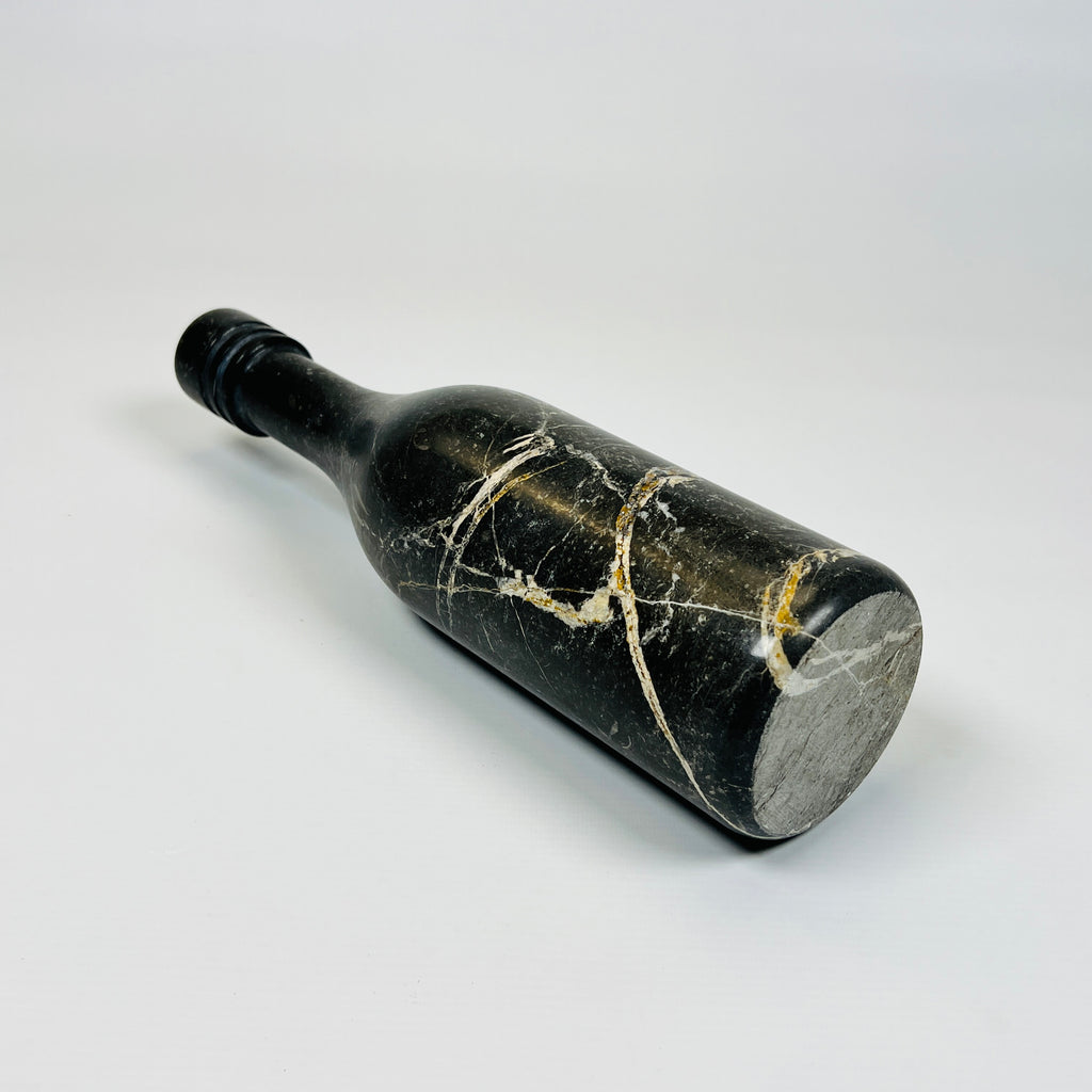 Wine Black Golden Veined Marble Decor Bottle Candle Stand