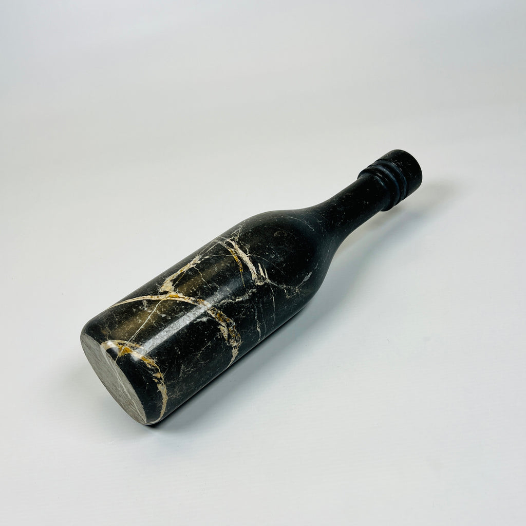 Wine Black Golden Veined Marble Decor Bottle Candle Stand