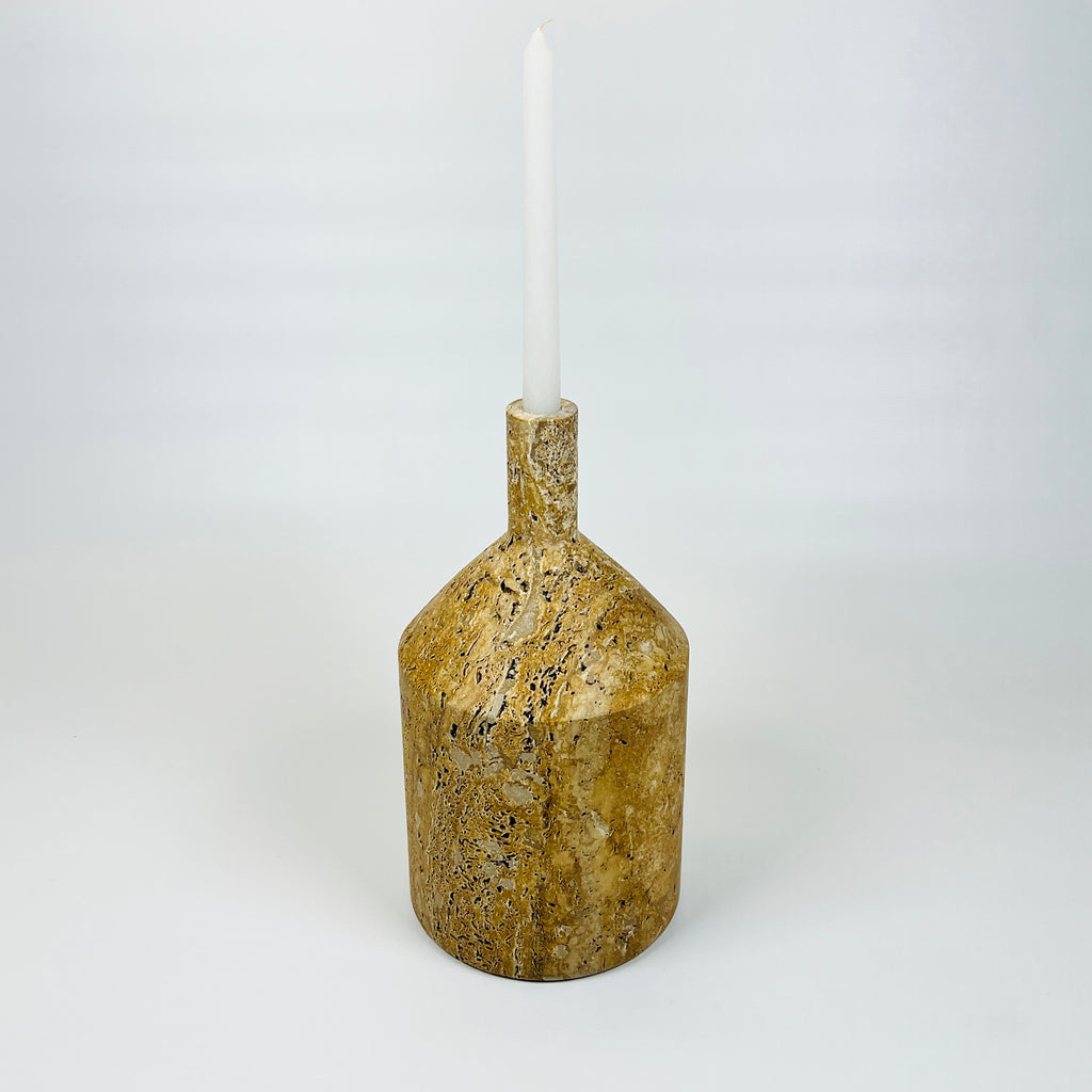 Wide Bottom Brown Spotted Marble Decor Bottle Candle Stand