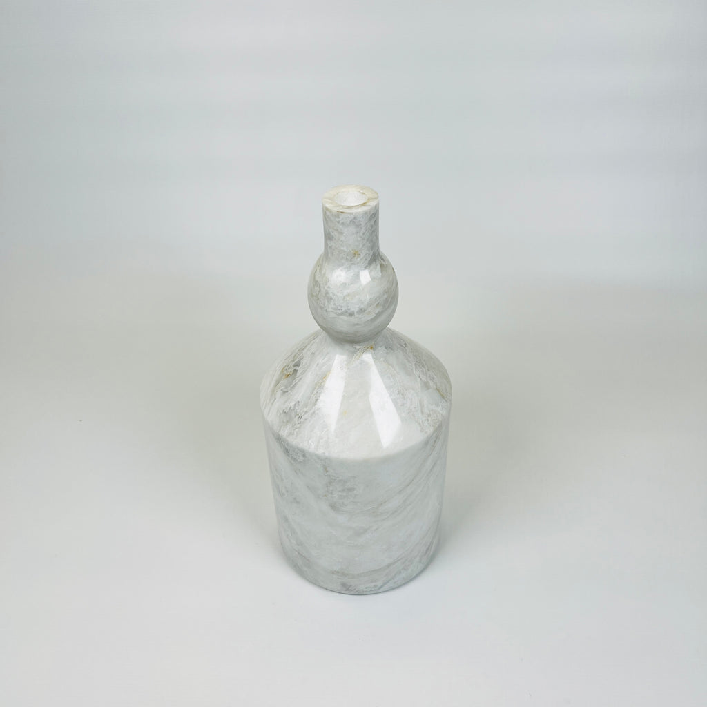 Bulged Ball Neck White Marble Bottle Candle Stand