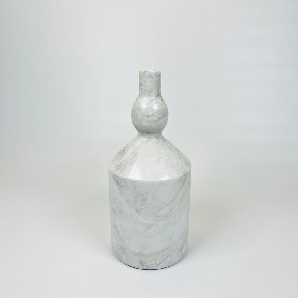 Bulged Ball Neck White Marble Bottle Candle Stand