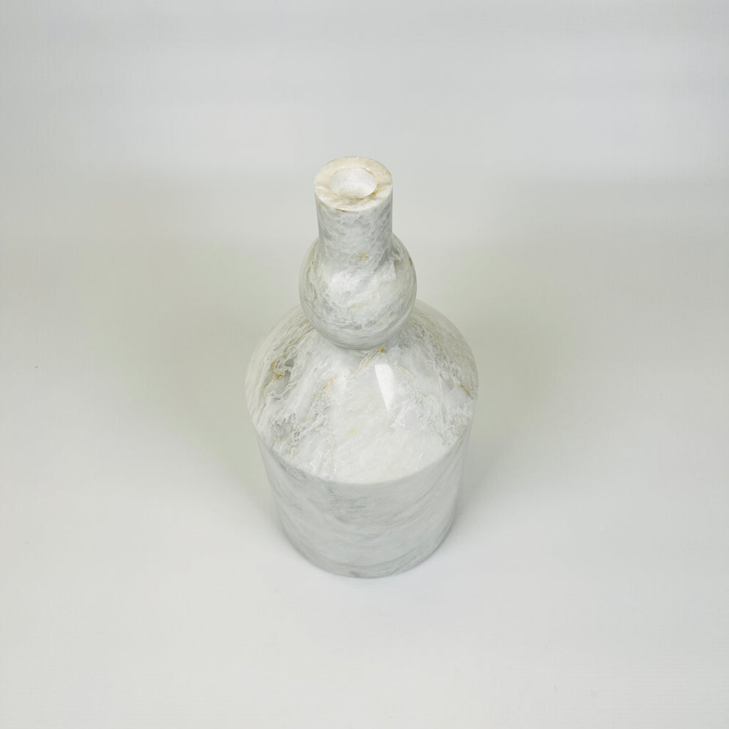 Bulged Ball Neck White Marble Bottle Candle Stand