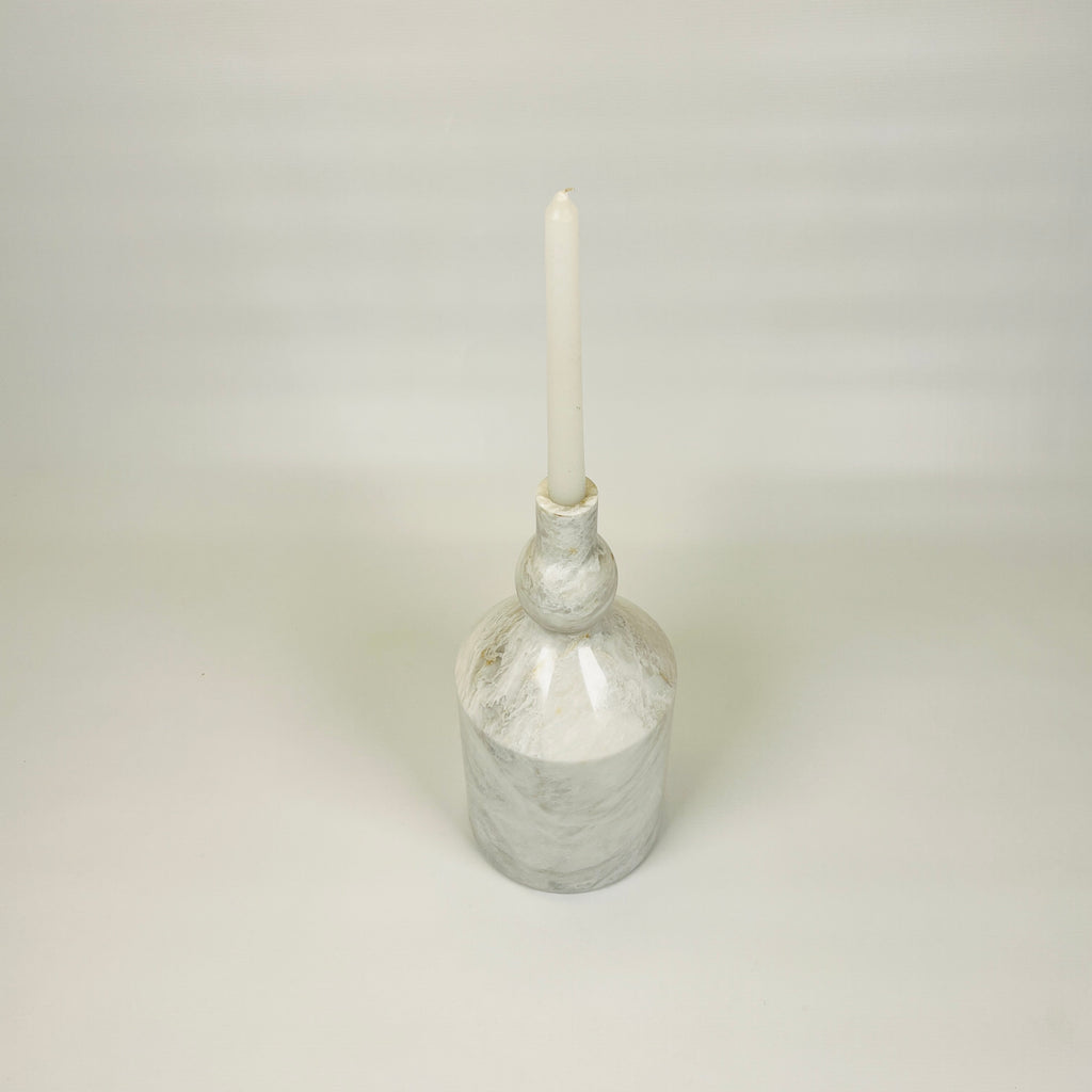 Bulged Ball Neck White Marble Bottle Candle Stand