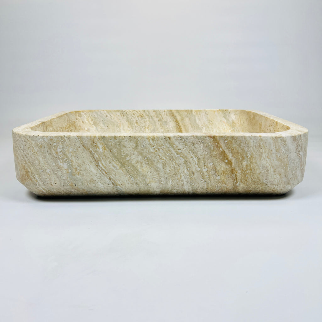 Raw Rectangle Lined Travertine Sink