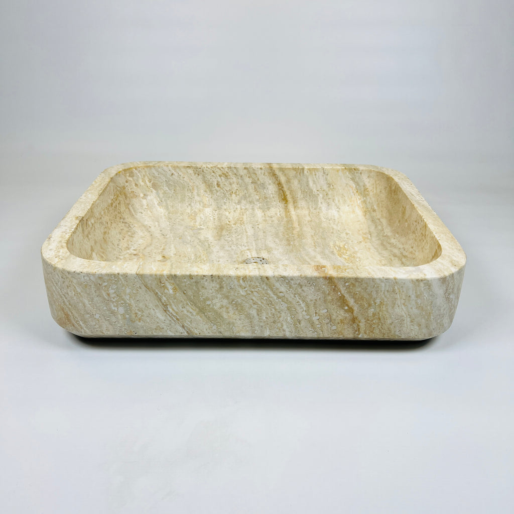 Raw Rectangle Lined Travertine Sink