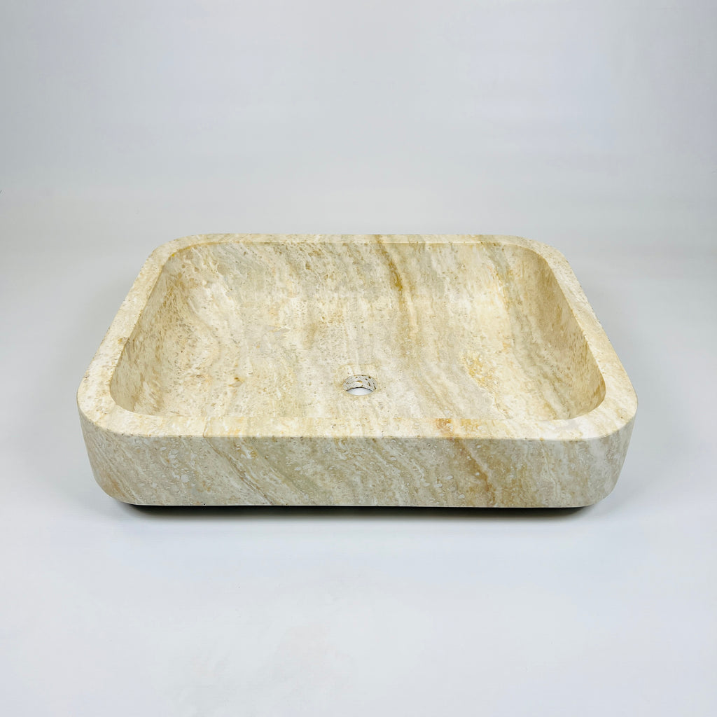 Raw Rectangle Lined Travertine Sink