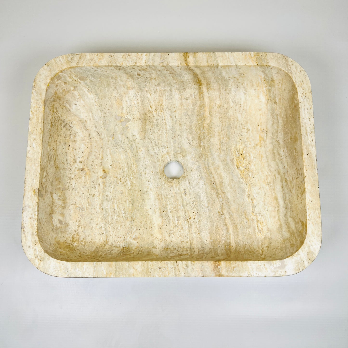 Raw Rectangle Lined Travertine Sink