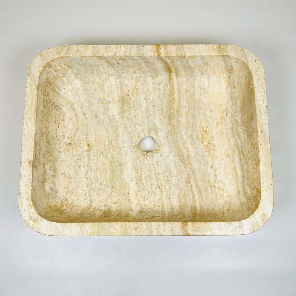 Raw Rectangle Lined Travertine Sink