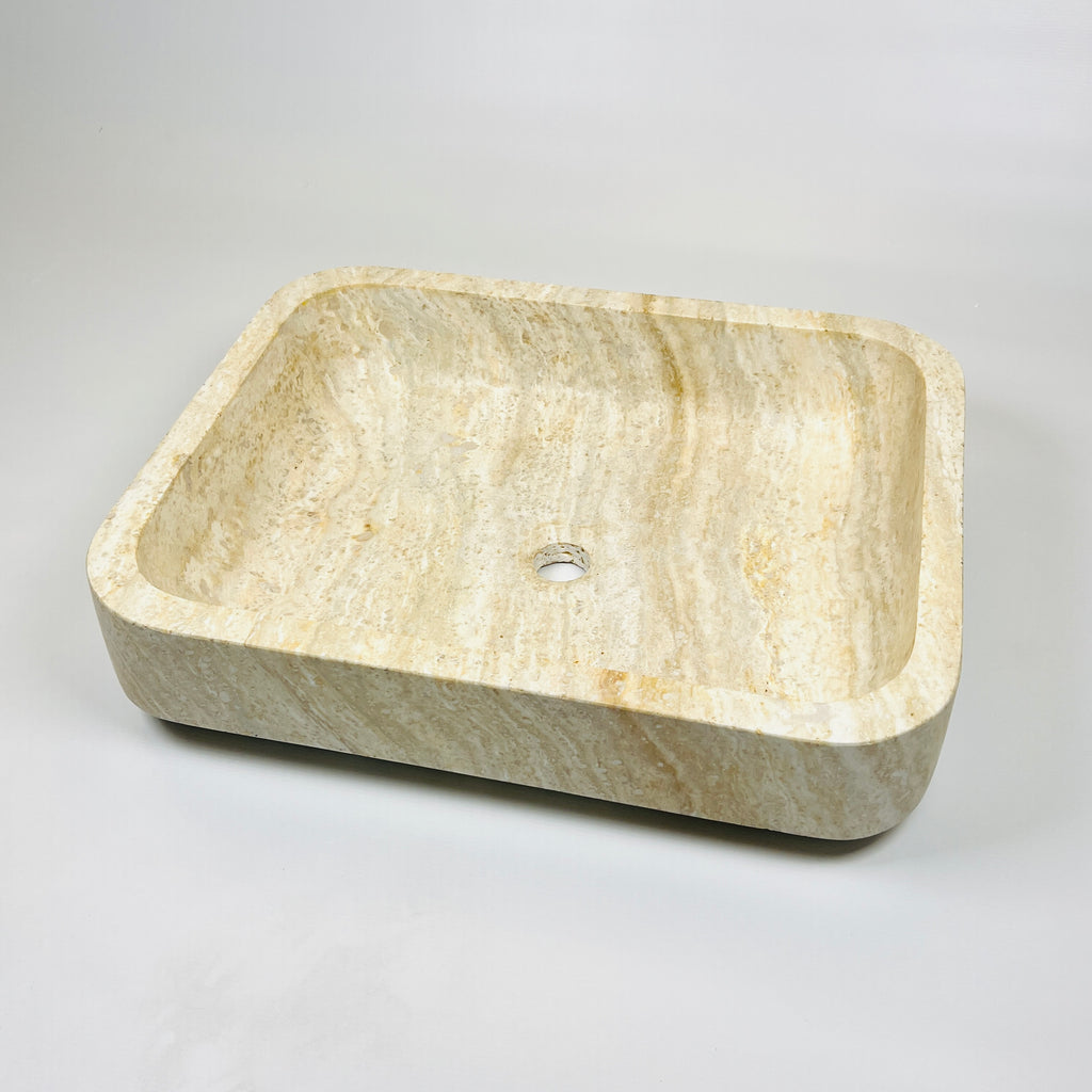 Raw Rectangle Lined Travertine Sink