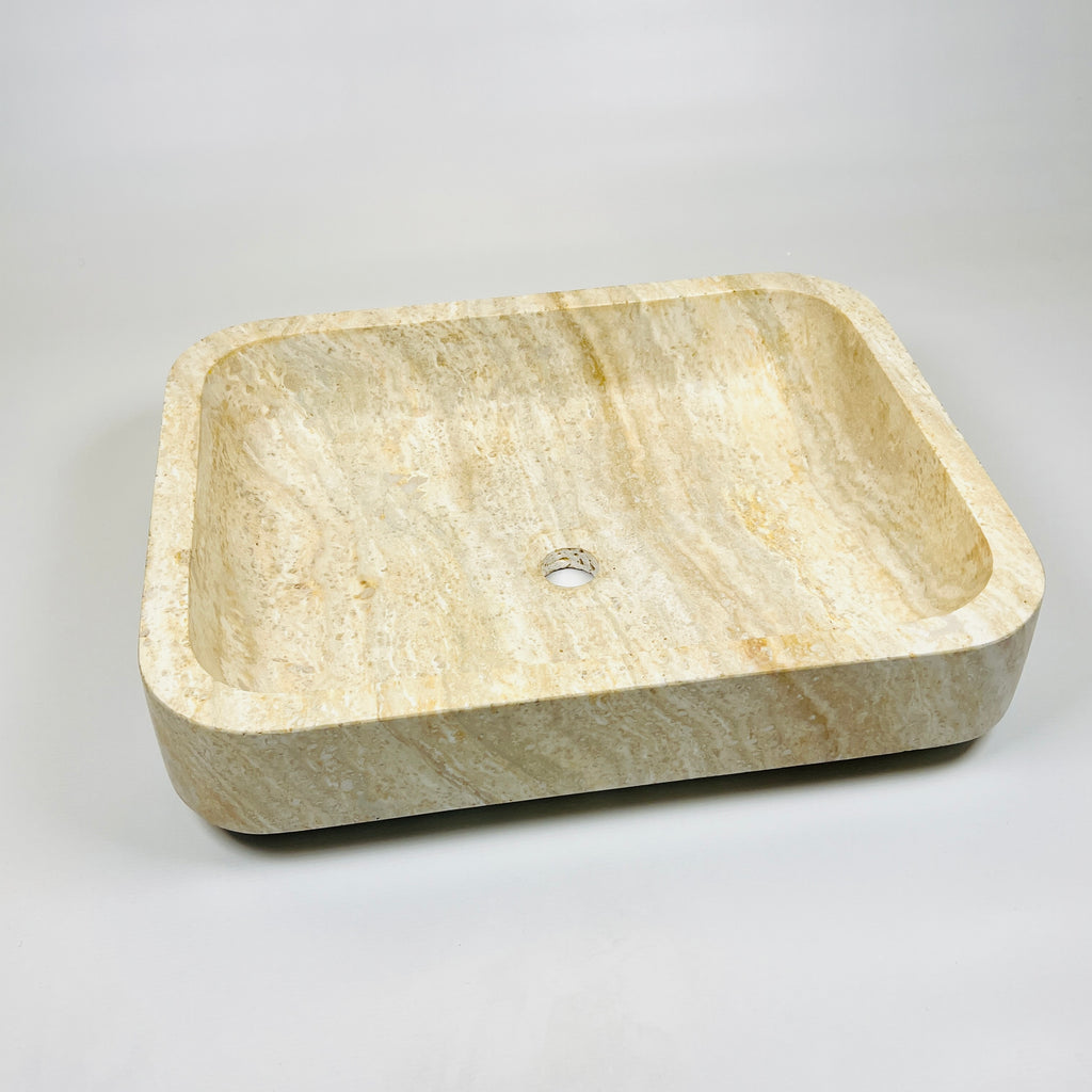 Raw Rectangle Lined Travertine Sink