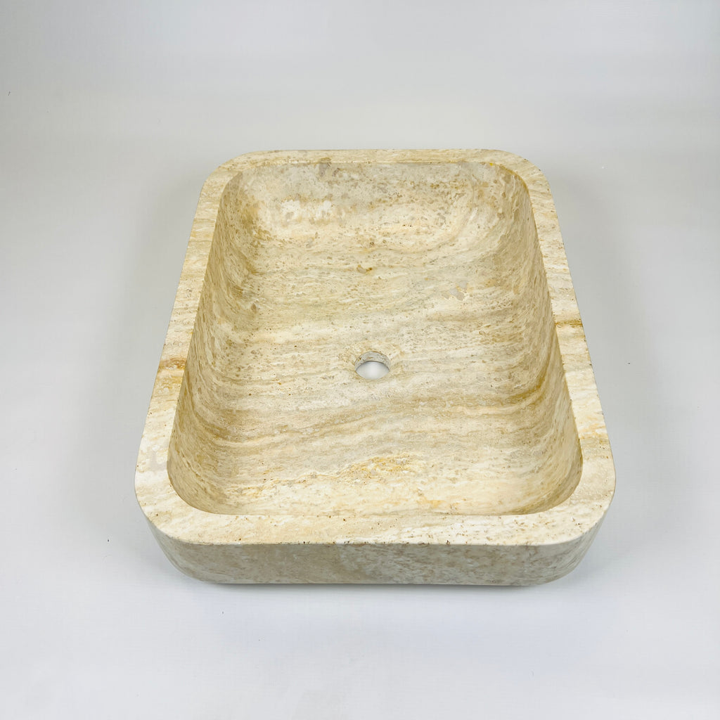 Raw Rectangle Lined Travertine Sink