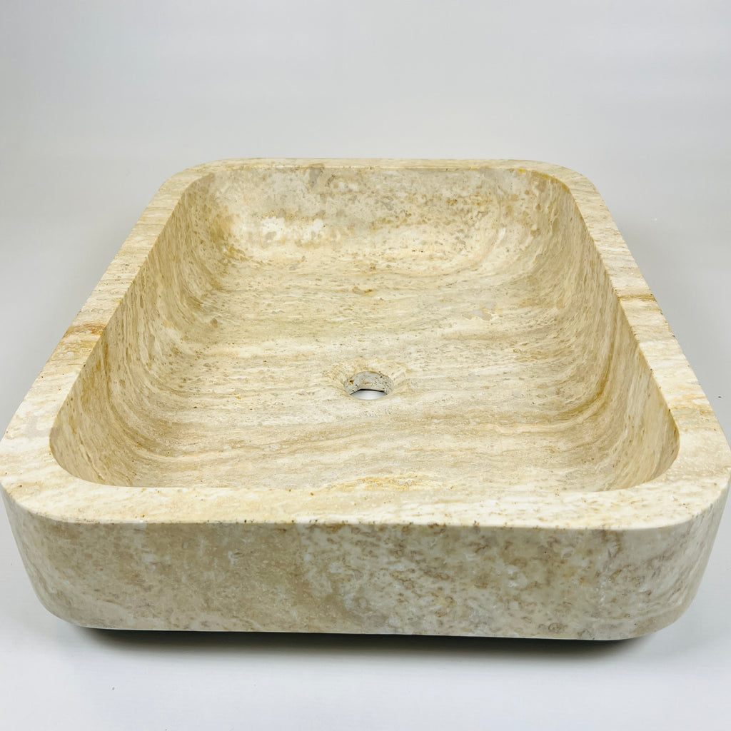 Raw Rectangle Lined Travertine Sink