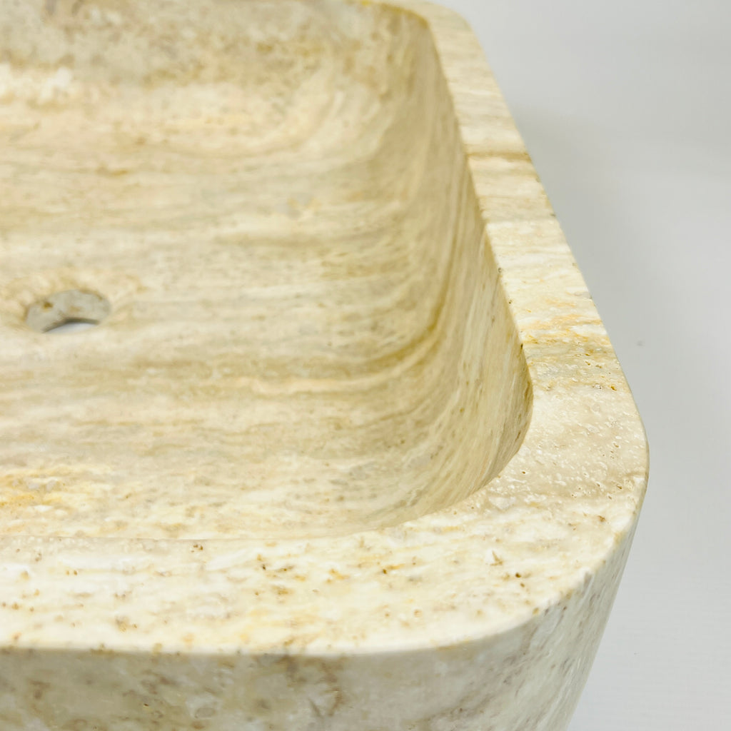 Raw Rectangle Lined Travertine Sink