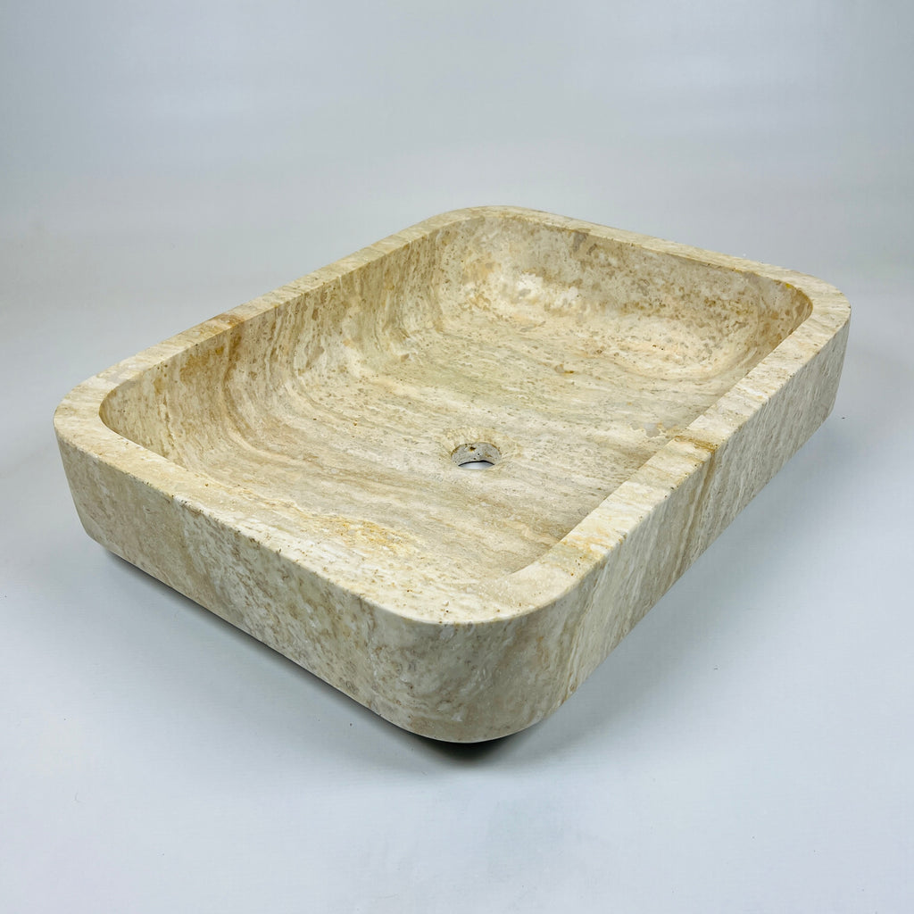 Raw Rectangle Lined Travertine Sink