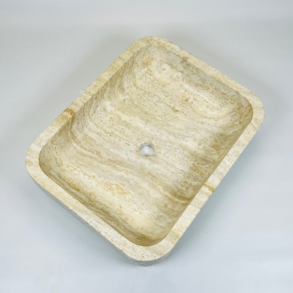 Raw Rectangle Lined Travertine Sink