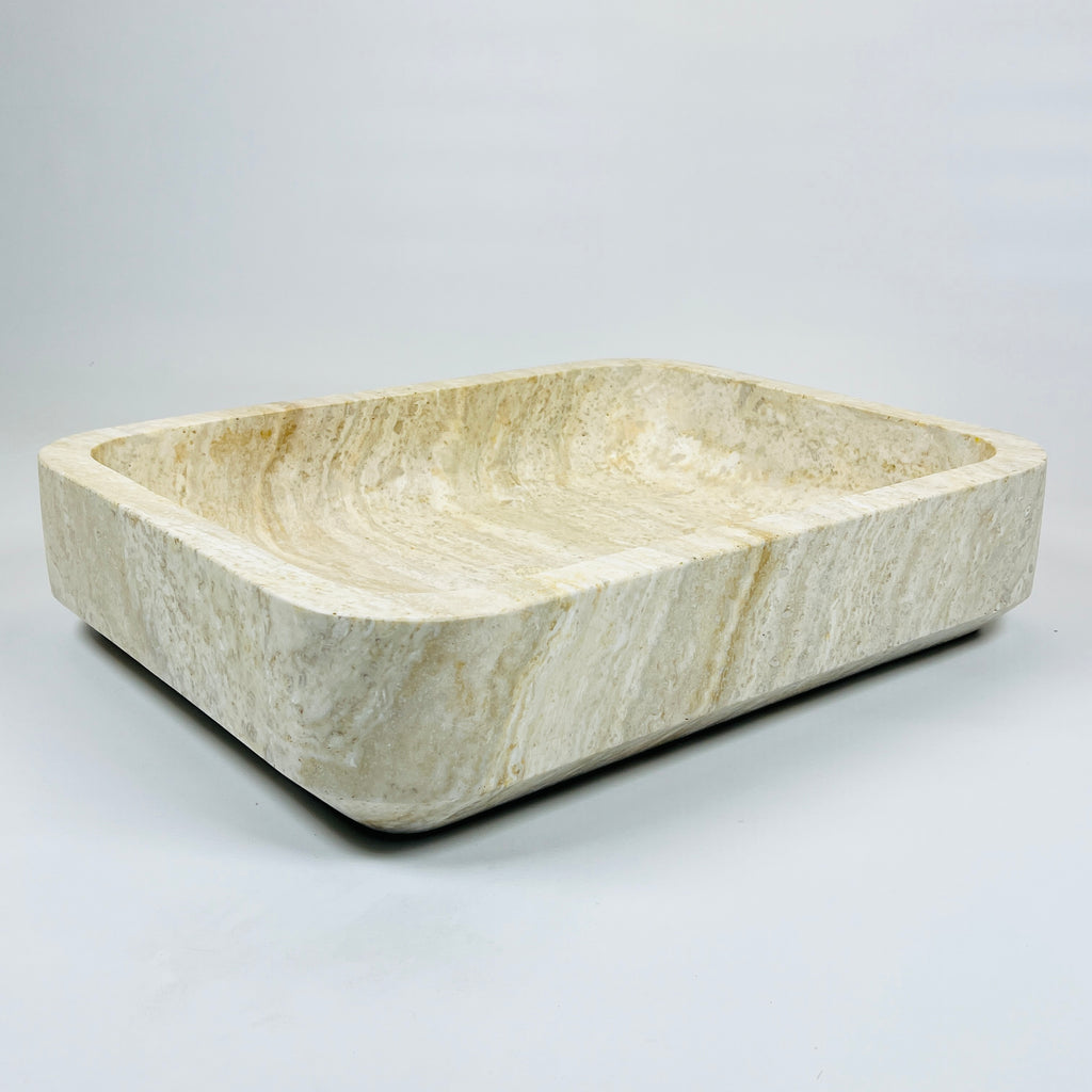 Raw Rectangle Lined Travertine Sink