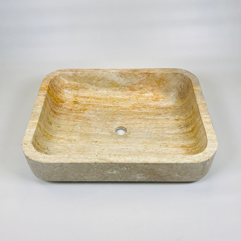 Raw Rectangle Grazed Travertine Sink