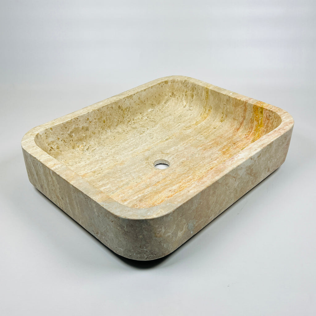 Raw Rectangle Grazed Travertine Sink