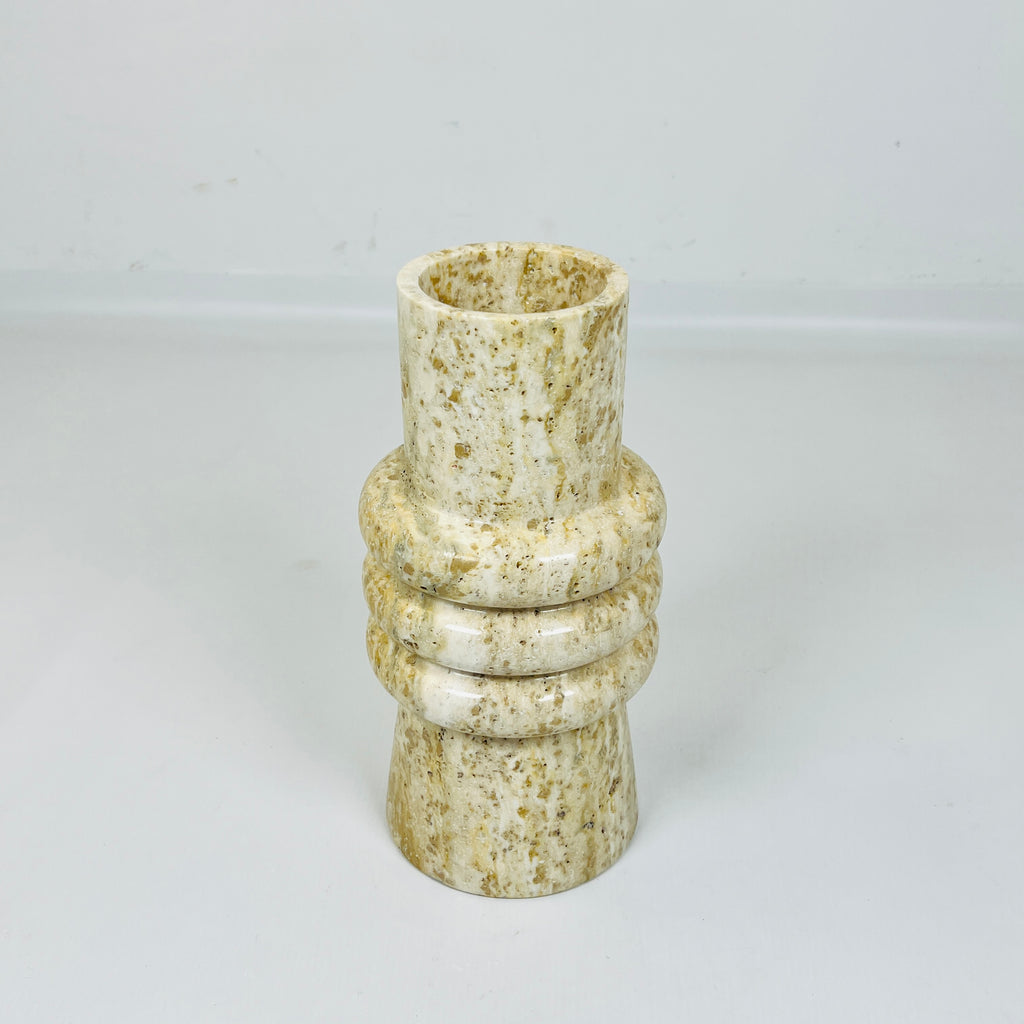 Ringed Neck Travertine Vase