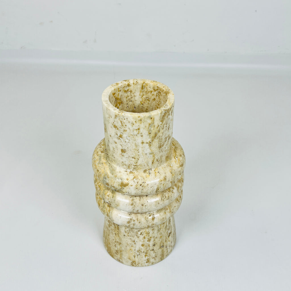 Ringed Neck Travertine Vase