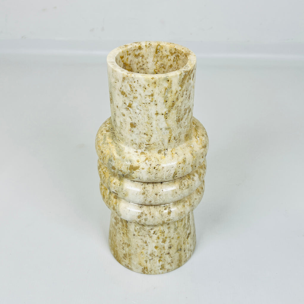 Ringed Neck Travertine Vase