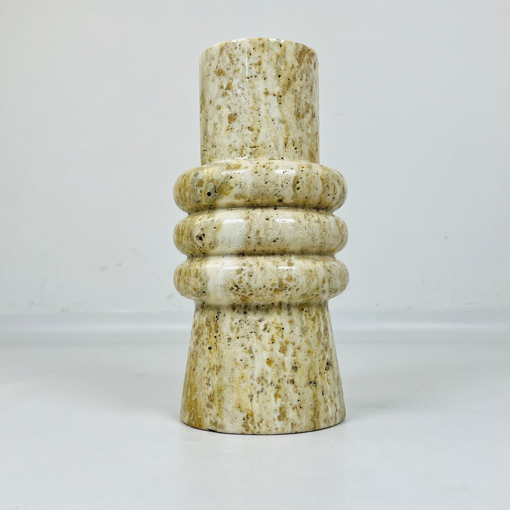 Ringed Neck Travertine Vase