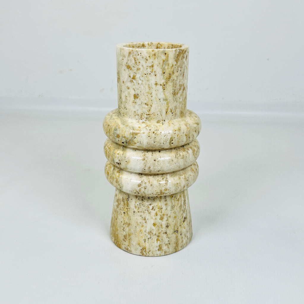 Ringed Neck Travertine Vase