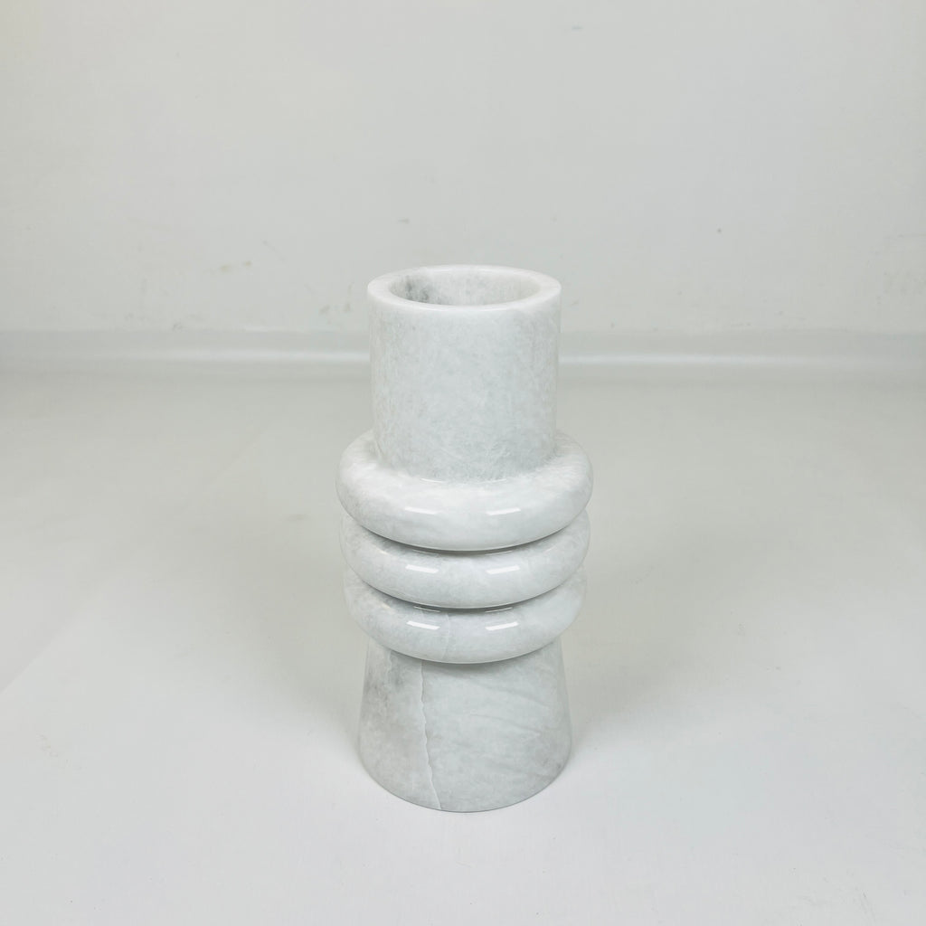 Ringed Neck Opaque White Vase