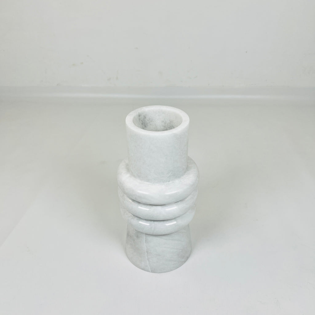 Ringed Neck Opaque White Vase