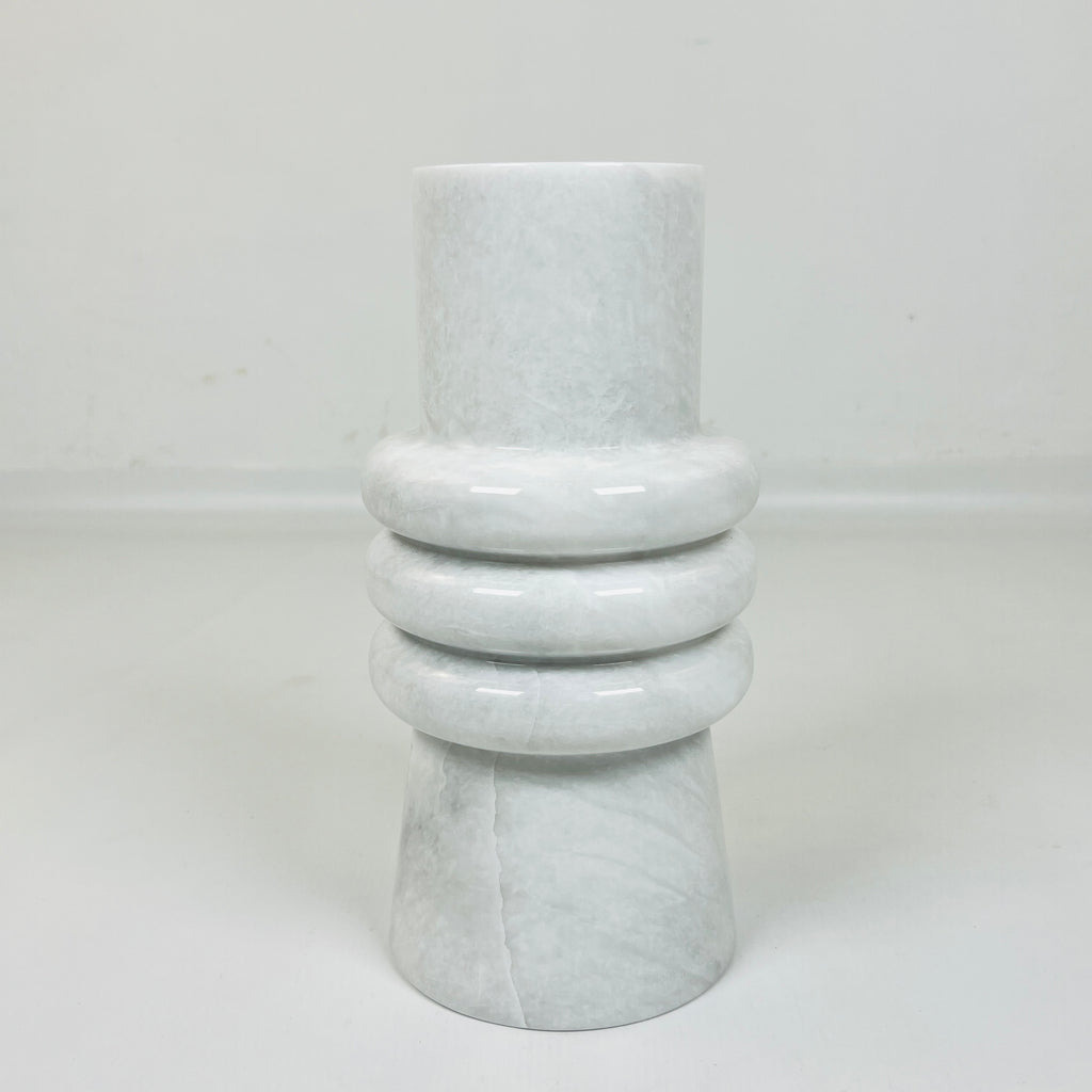 Ringed Neck Opaque White Vase