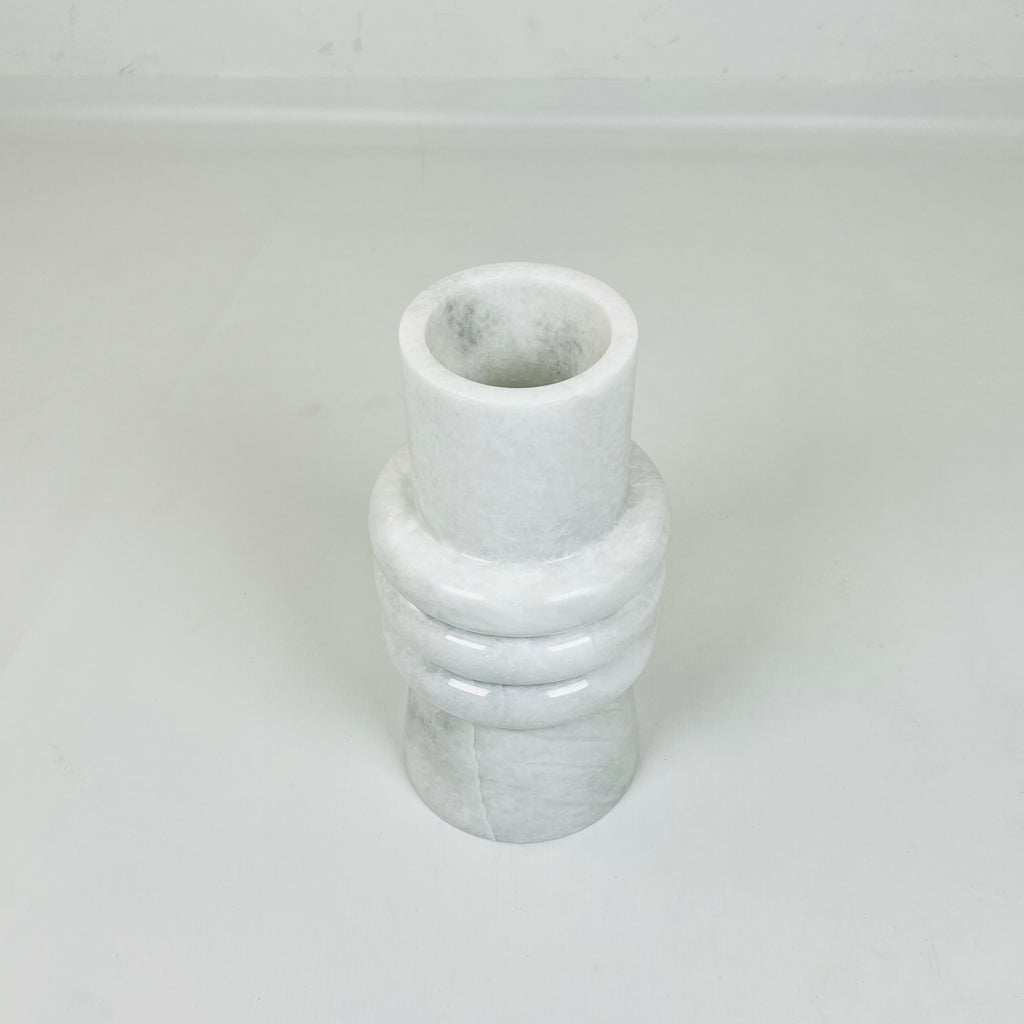 Ringed Neck Opaque White Vase