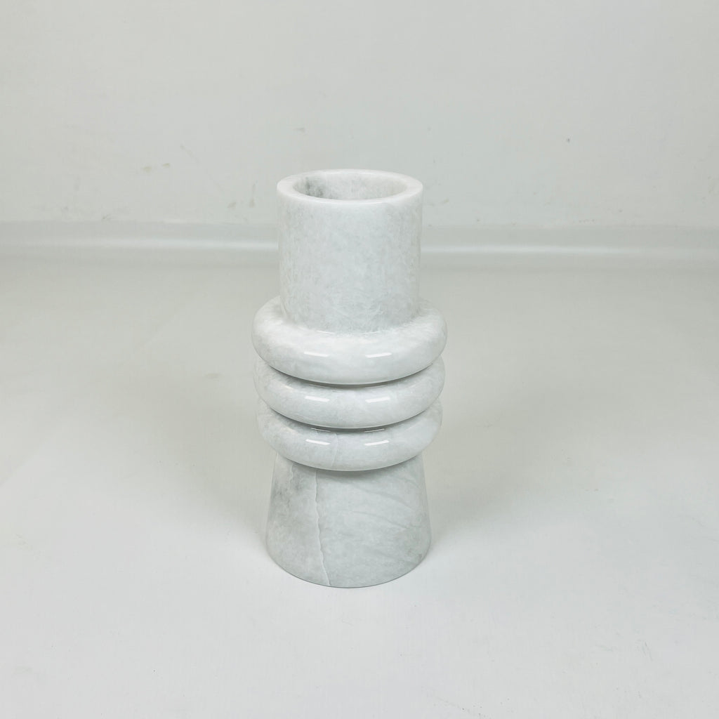 Ringed Neck Opaque White Vase