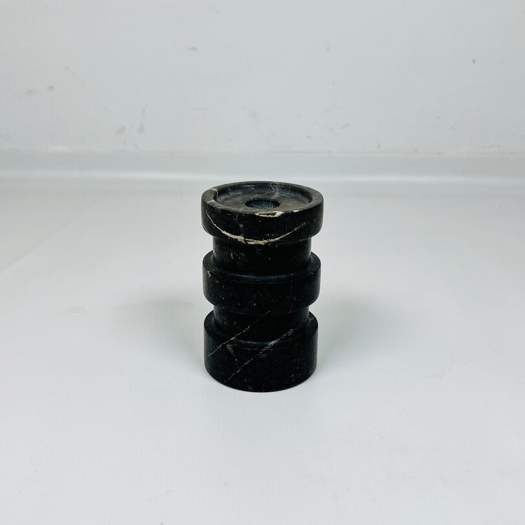 Banded Cylindrical Black Marble Candle Stand