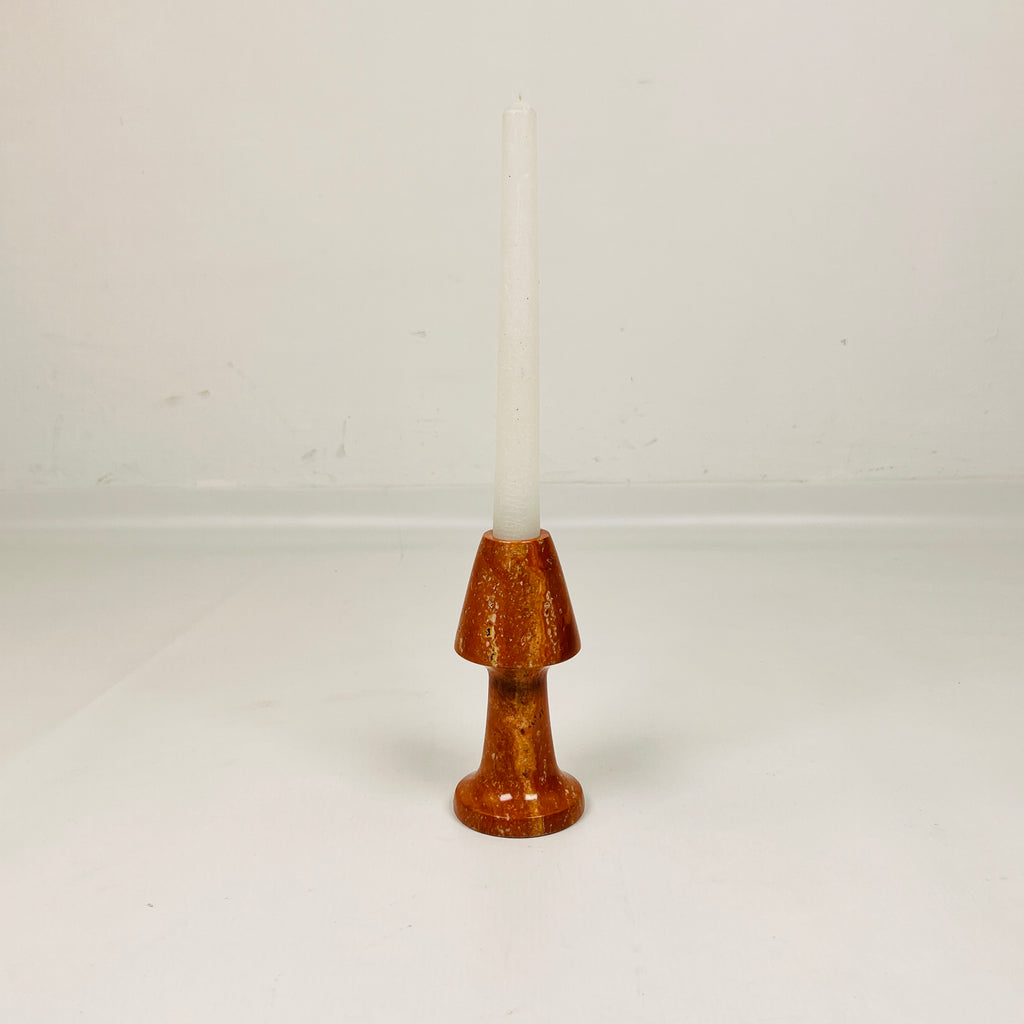 Cone Head Red Travertine Candle Stand