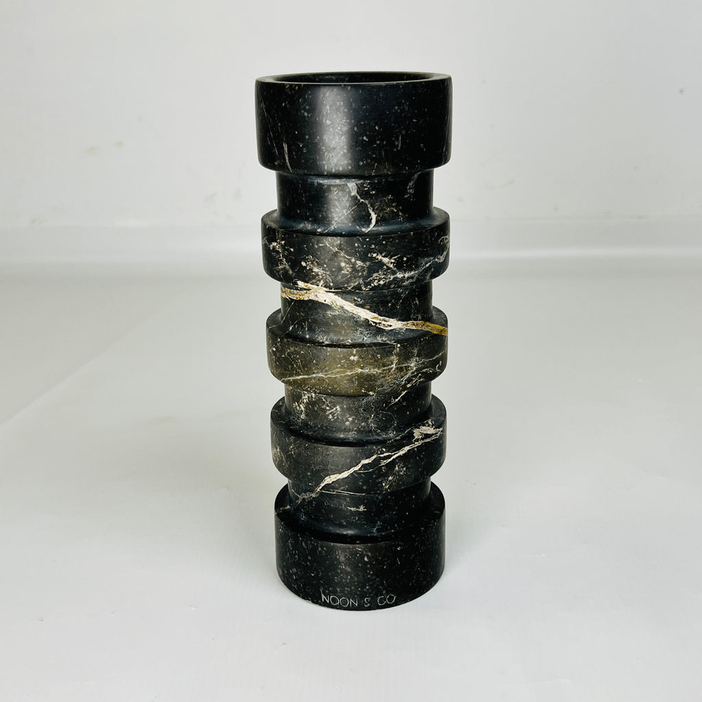 Banded Cylindrical Black Marble Candle Stand (long)