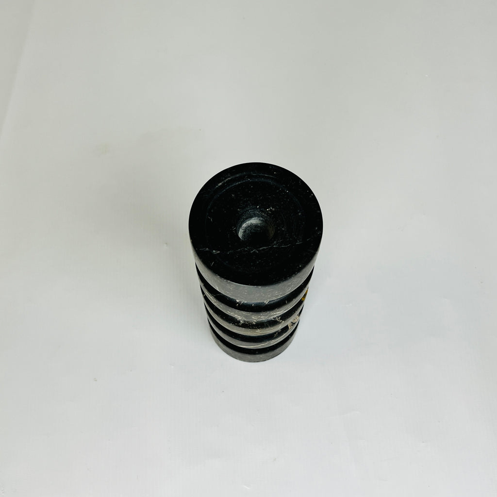 Banded Cylindrical Black Marble Candle Stand (long)