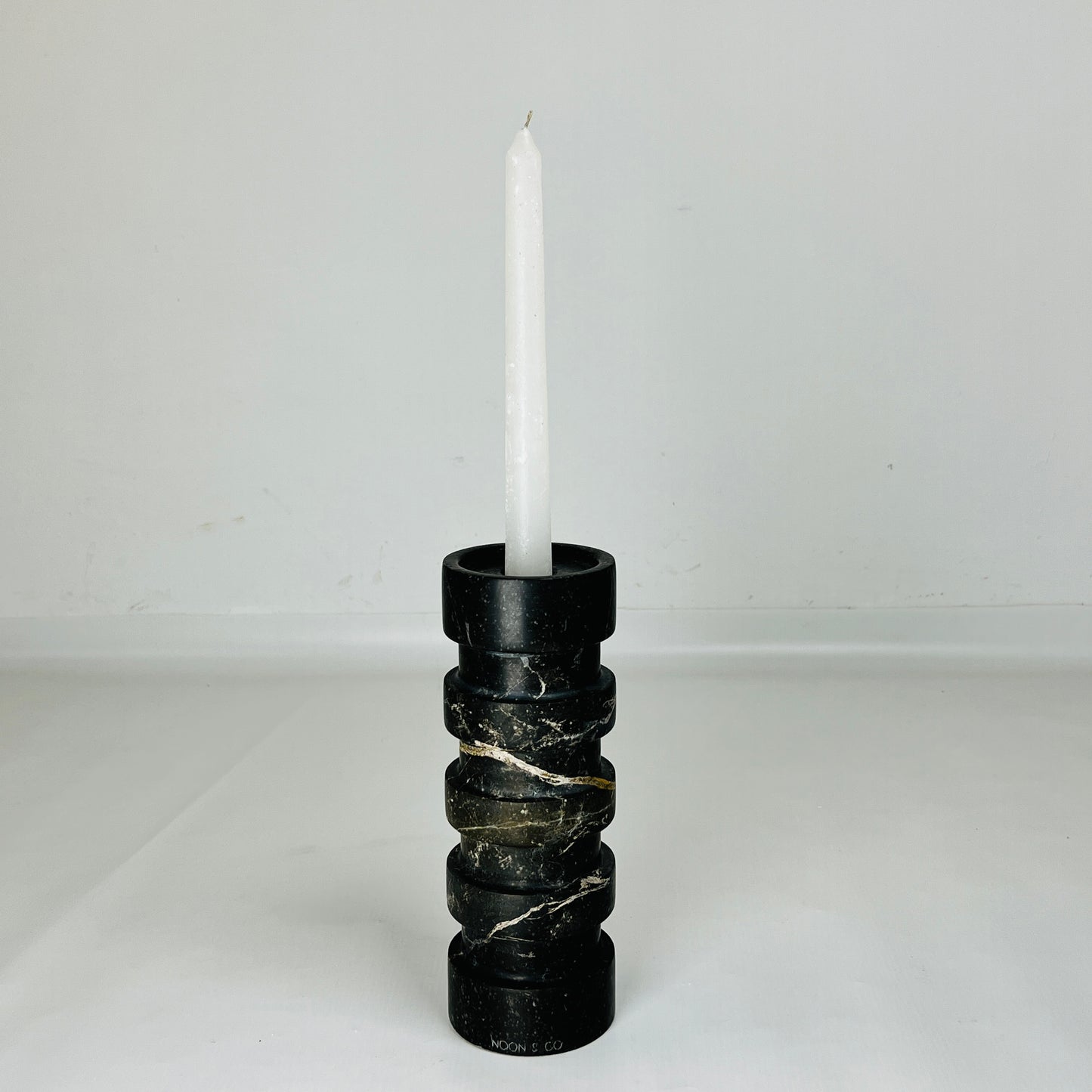 Banded Cylindrical Candle Stand - Black