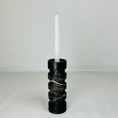 Banded Cylindrical Candle Stand - Black