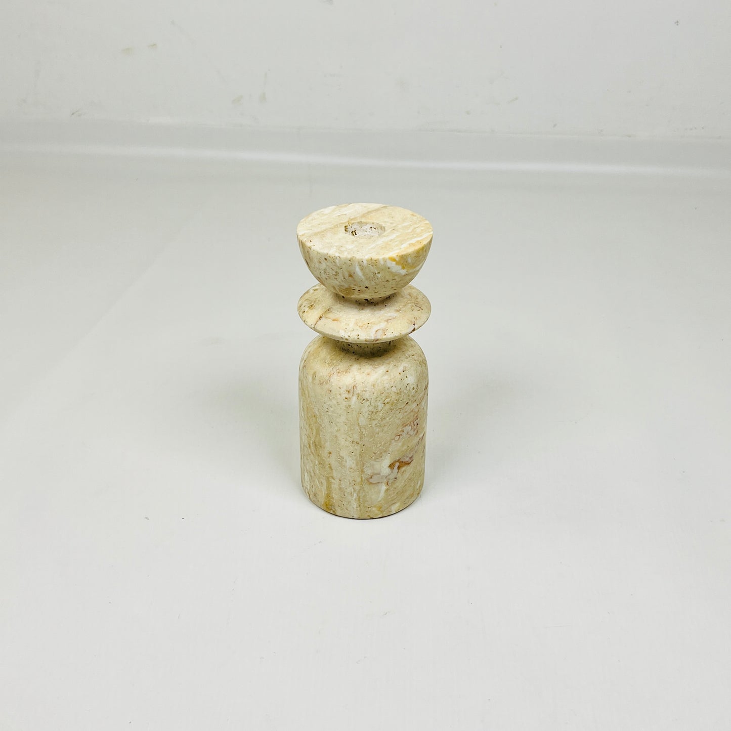 Collared Candle Stand  - Travertine
