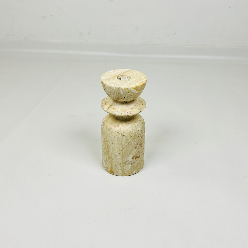 Short Ringed Bottled Travertine Candle Stand