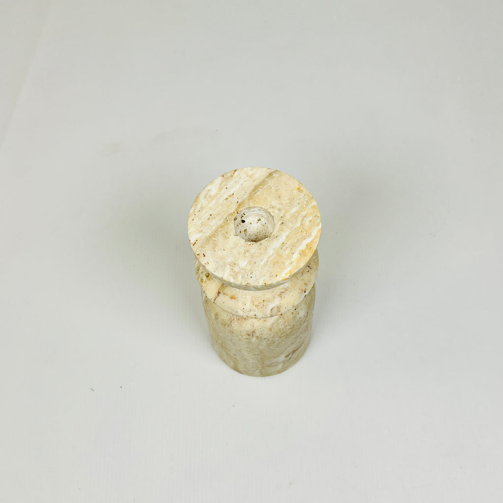 Short Ringed Bottled Travertine Candle Stand