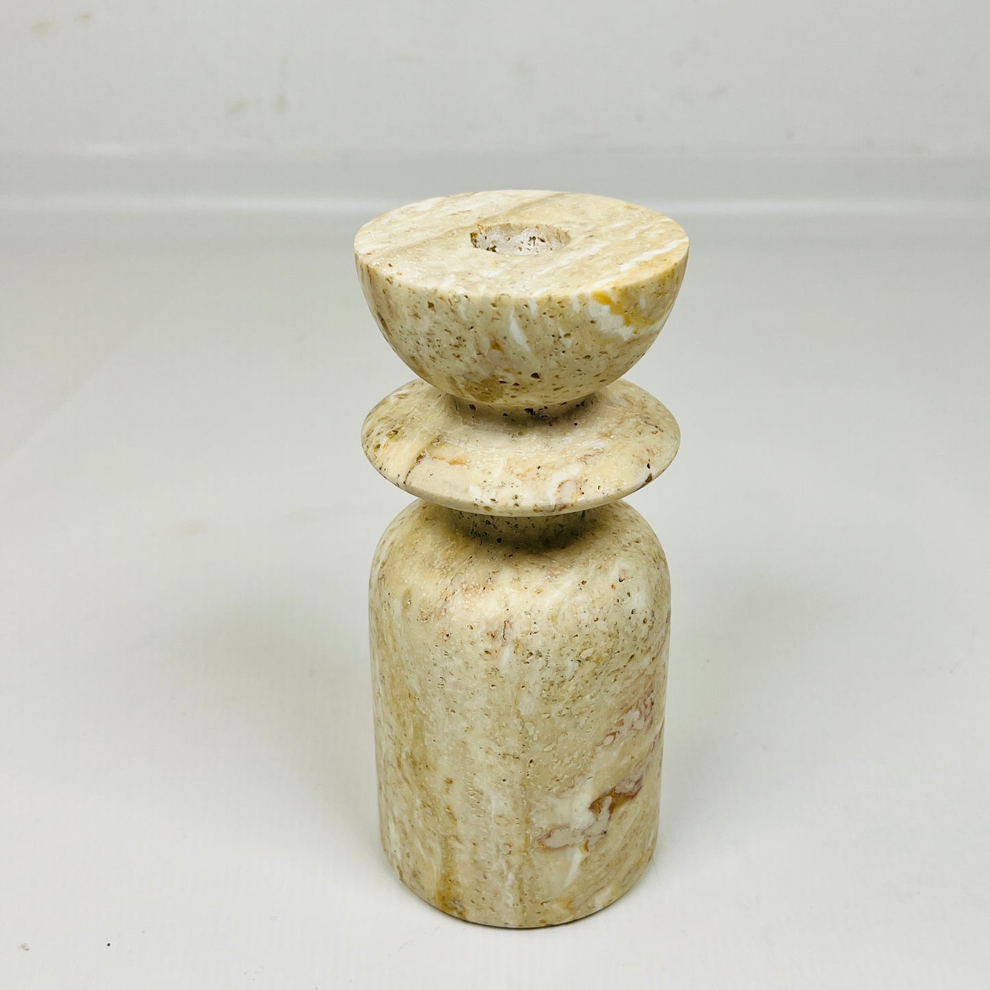 Collared Candle Stand  - Travertine