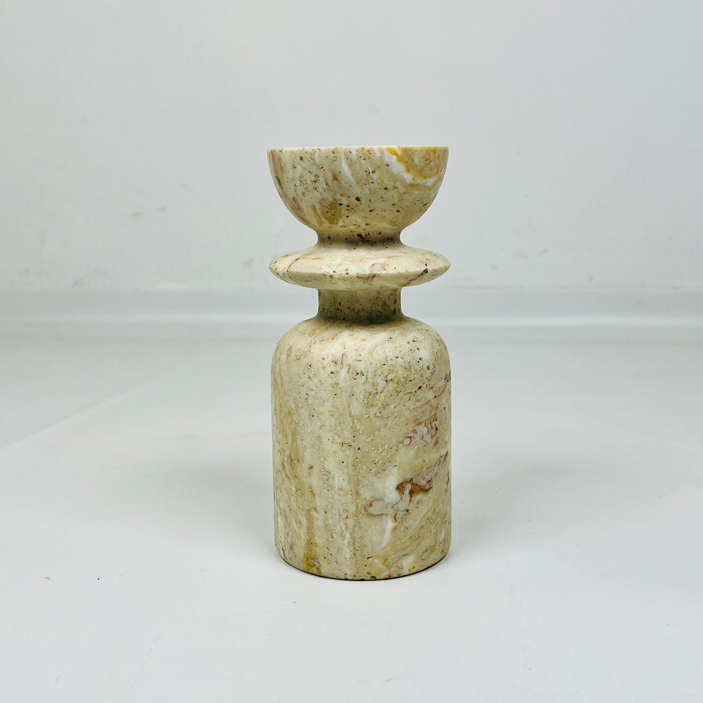 Collared Candle Stand  - Travertine