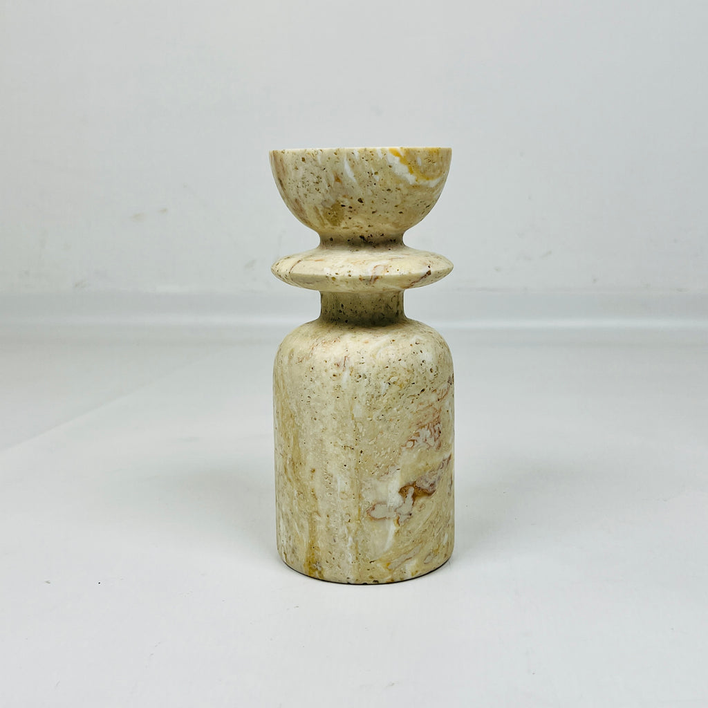 Short Ringed Bottled Travertine Candle Stand