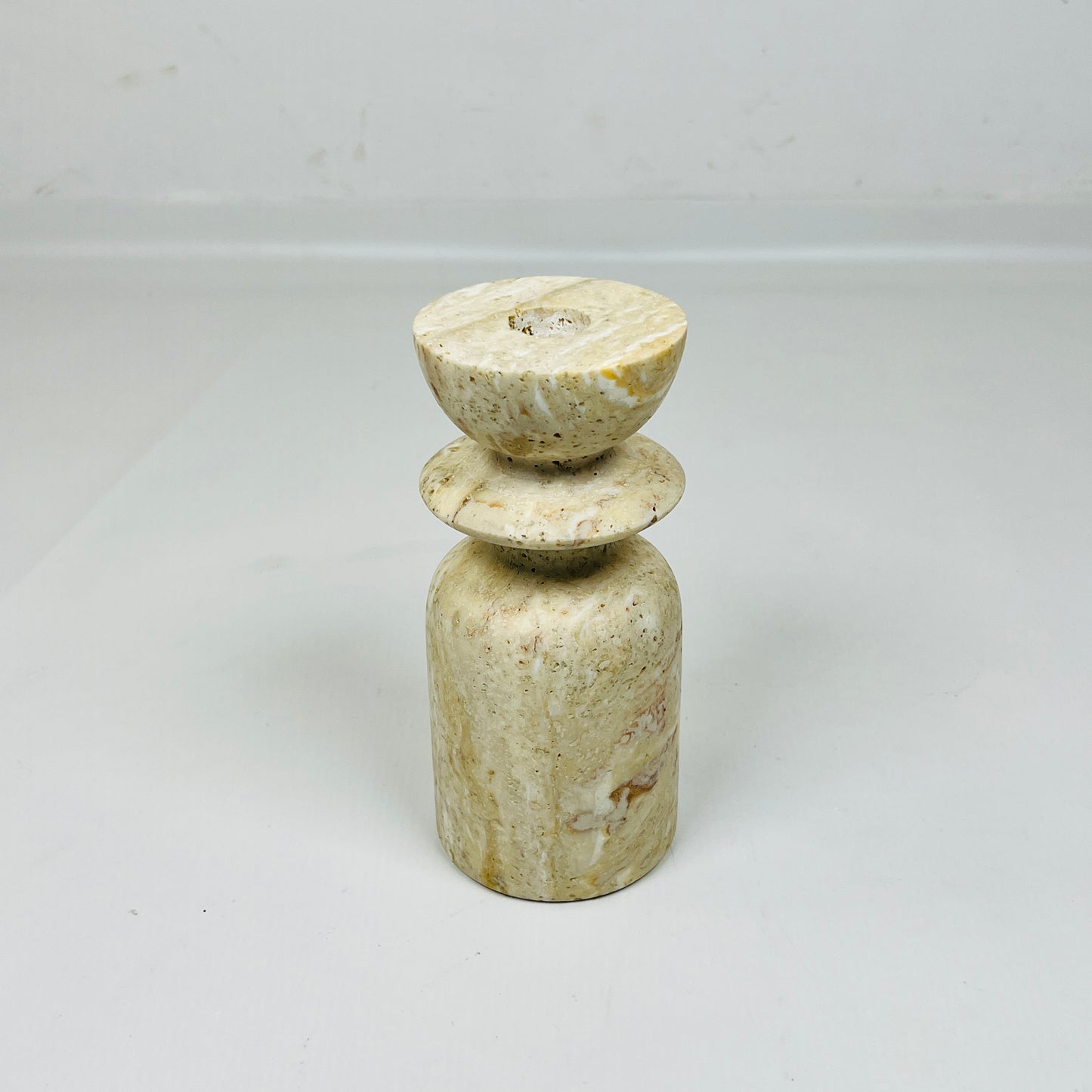 Collared Candle Stand  - Travertine