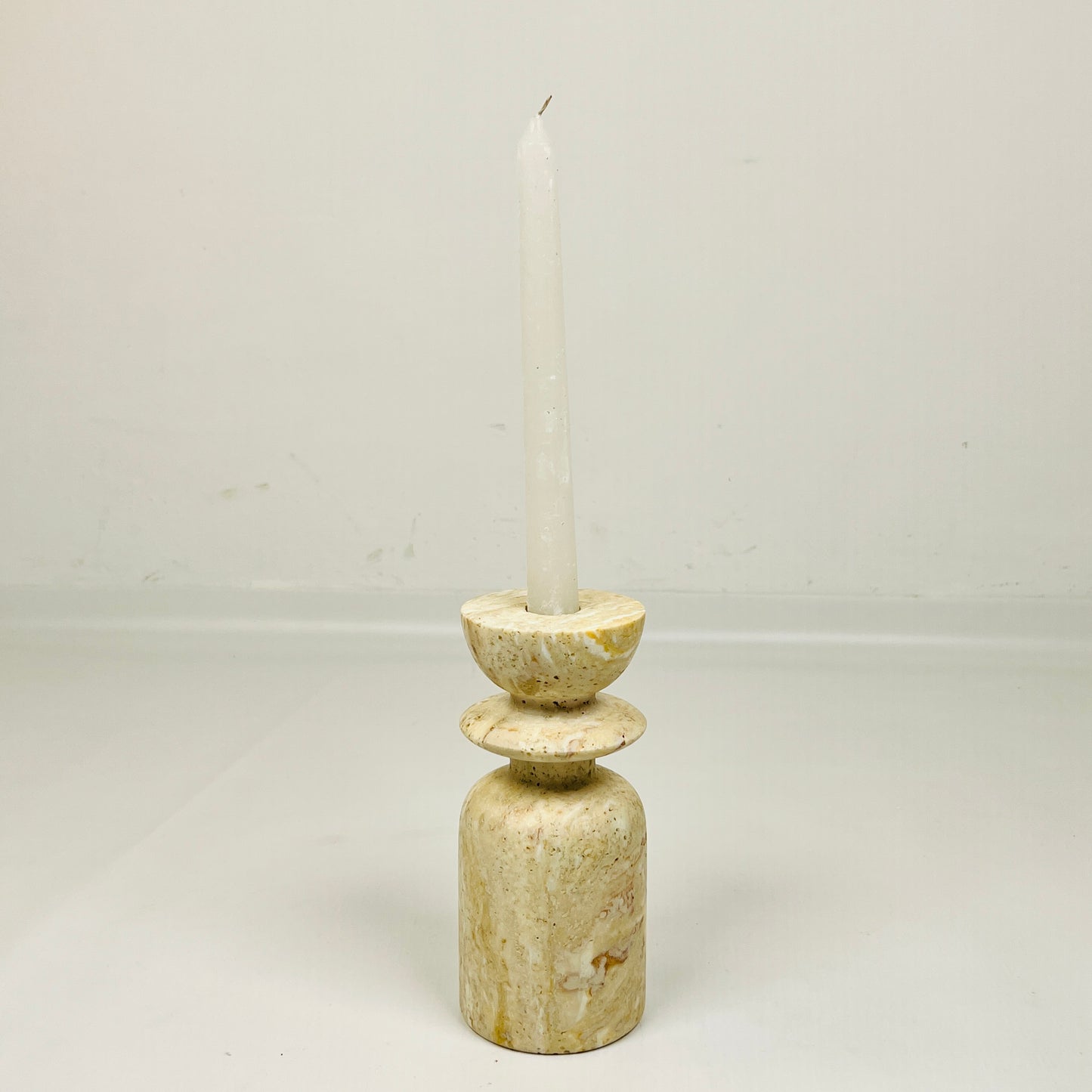 Collared Candle Stand  - Travertine