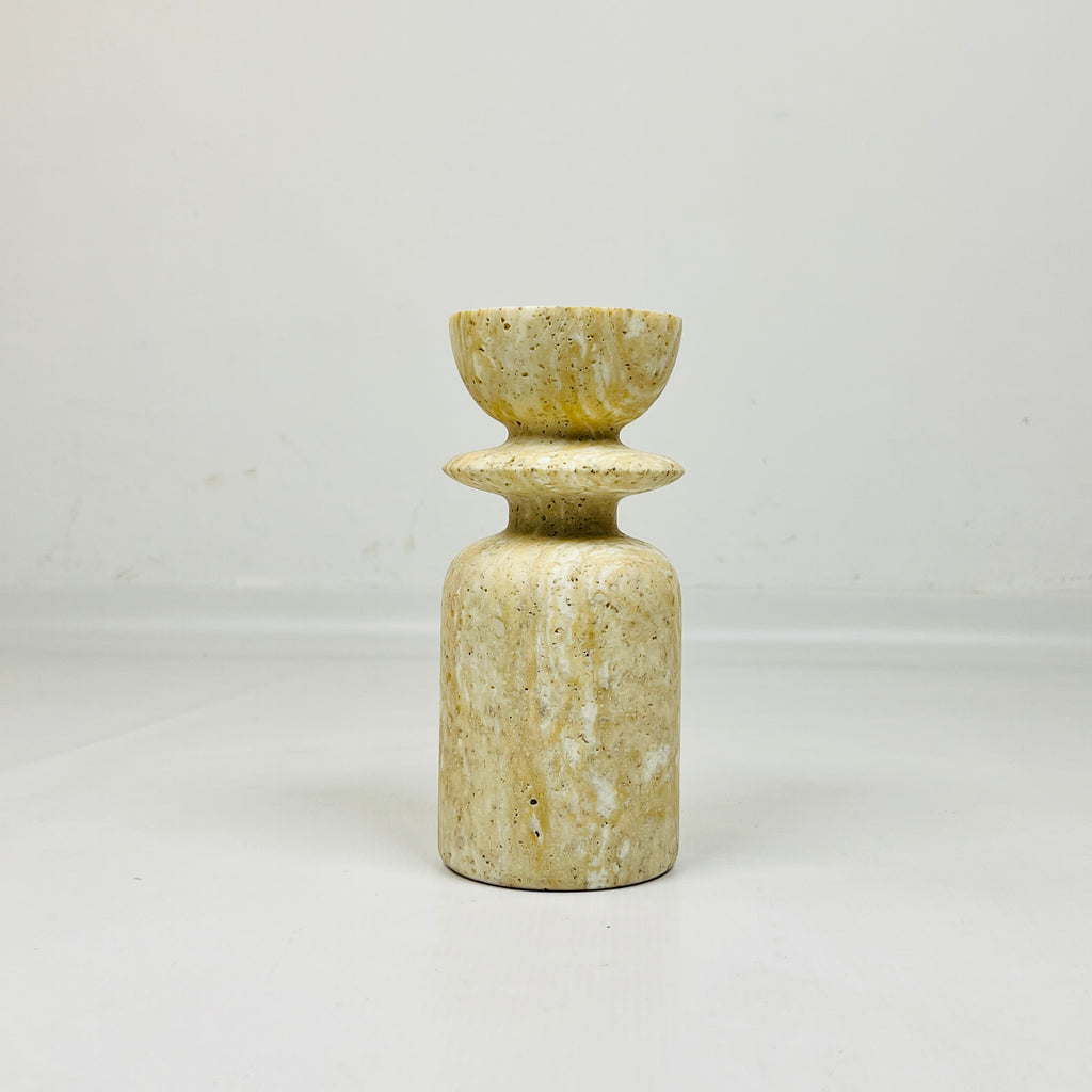 Short Ringed Bottled Travertine Candle Stand